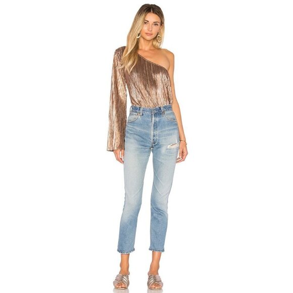 NWT House Of Harlow 1960 x Revolve Ross Rose Gold Metallic One Shoulder Boho Top - Picture 4 of 14